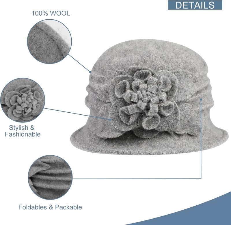 Sumolux Women Beret Hat French Vintage Floral Wool Dress Cloche Classic Winter Hat 1920s - Image 3
